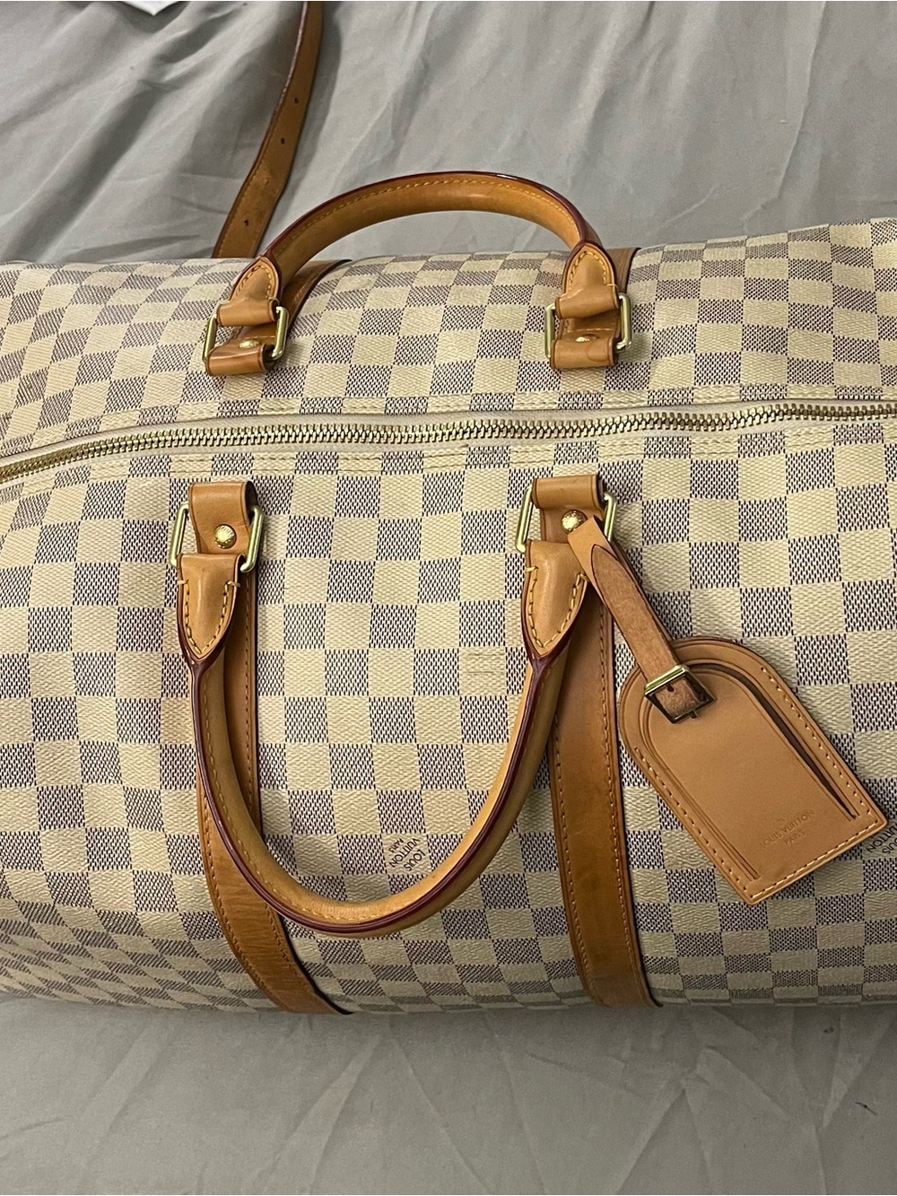 Louis Vuitton Damier Azur Canvas Duffel in Cream and Tan